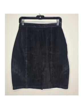 Vintage International Leather black suede leather skirt fully lined - 9 / 10